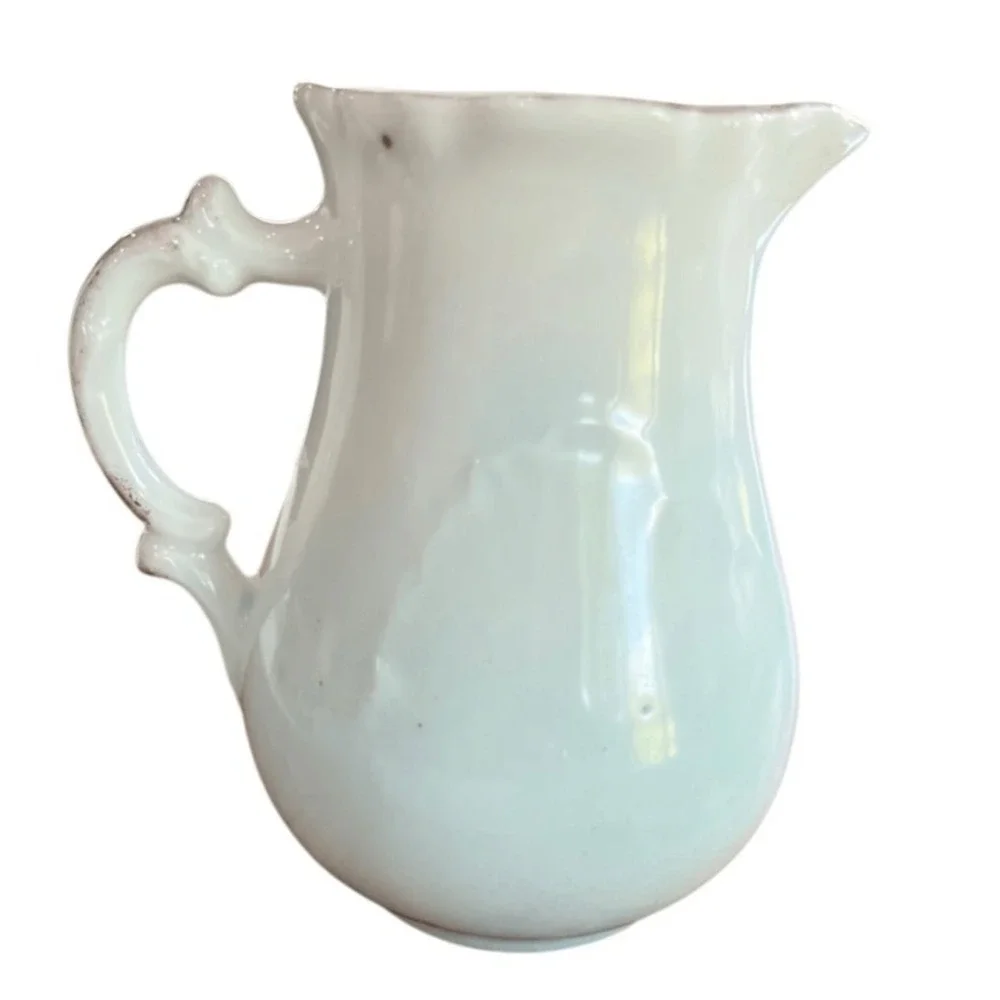 Vintage Ceramic Creamer Pitcher Blue White Ombre Gold Trim Mini Vase Cottage